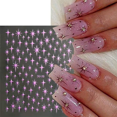 Star Nail Art Stickers 3D Self-Adhesive Crystal Decals 6 Sheets