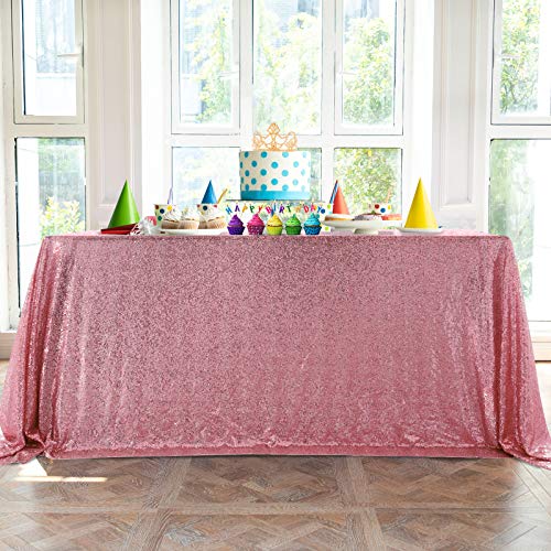 Rectangular Rose Pink Sequin Tablecloth 90x132 Inch - Festive Party Decor