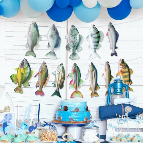 Gone Fishing Party Decorations - 12 Freshwater Fish Banner Set