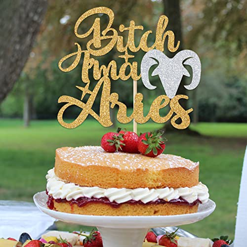 Glittery Aries Birthday Cake Topper - Zodiac Party Decoration