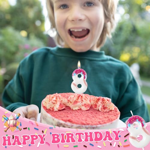 Baseball Birthday Candle Number 8 - Ice Cream Drip Cake Topper
