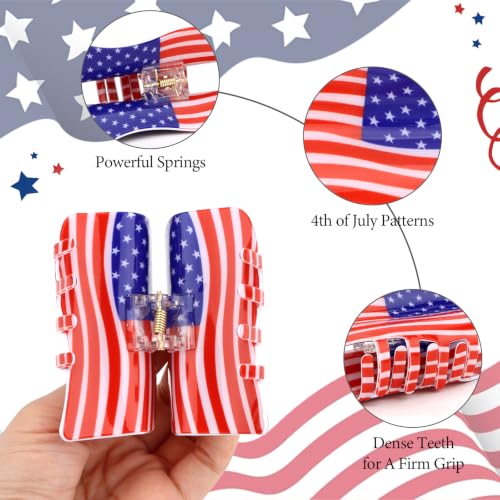 4th of July Hair Claw Clips - Patriotic American Flag & Peace Sign Set