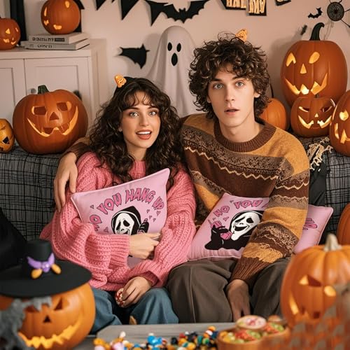 Funny Pink Ghost Pillow Cover - 18x18 Inch Halloween Decor