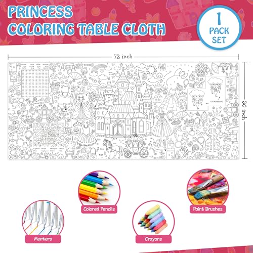 Princess Coloring Tablecloth for Kids - Giant 30x72 Inch Party Activity