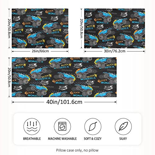 KOPIRIT Monster Truck Tires Pillow Cover 20x26 Inch Satin Pillowcase for Hair & Skin (Variation 002)