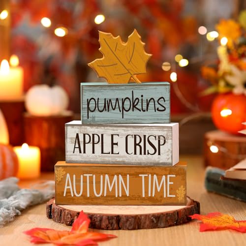 Lineshading 4-Piece Fall Wood Table Decor - Autumn Maple Leaf Sign Set