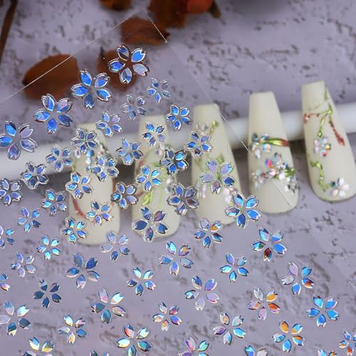 3D Cherry Blossom Nail Stickers Metallic Silver Gold Sakura Nail Decals