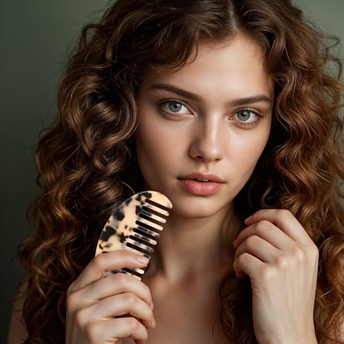 Piriuuo Wide Tooth Hair Comb - Tortoise Shell Cellulose Acetate Detangling Comb