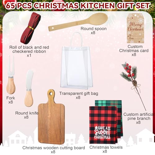 Christmas Kitchen Gift Set - Square Cutting Boards, Utensils & Towels - Holiday Kitchen Accessories
