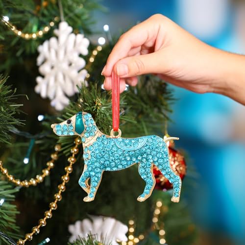 Teal Metal Dog Christmas Ornament - Diamond-Embellished Decor
