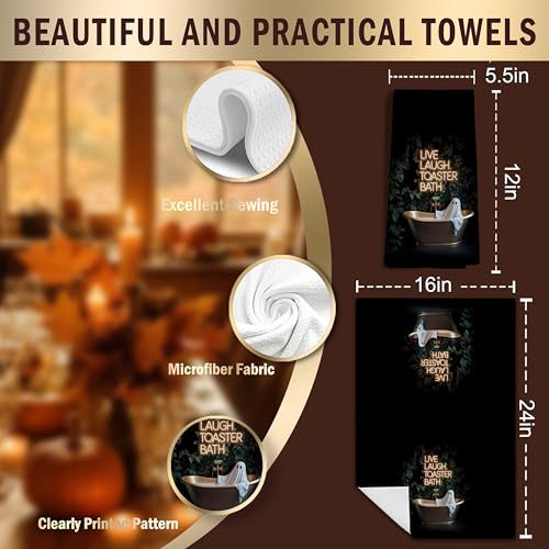 LUKIPOM Halloween Ghost Hand Towel - Black Waffle Texture 16x24 Inch