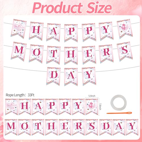 Happy Mother's Day Pink Floral Banner - 10ft Decorative Garland