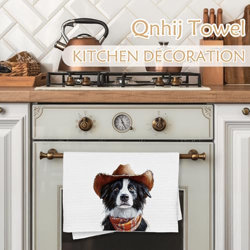 Cowboy Border Collie Decorative Hand Towel - 16x24 Inch Kitchen Towel