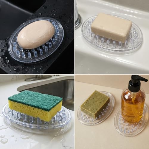 Clear Plastic Soap Holder & Soap Saver Tray - 2-Pack Reversible Dish