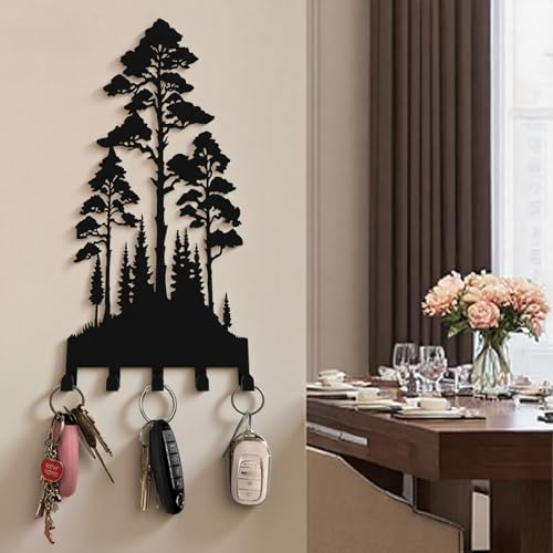 Metal Key Holder Wall Mount with 5 Hooks - Natural Forest Design