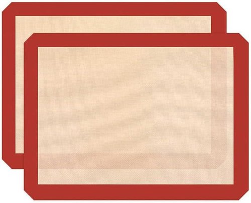 Good Dee's Silicone Baking Mats - Food Safe Non-Stick Baking Mats for Macaroons, Cookies & Pastry | 16.5” x 11.6” | Pack of 2 (Red & Beige)
