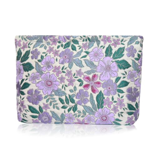 KeYaMee Large Floral Travel Cosmetic Bag & Toiletry Pouch Purple