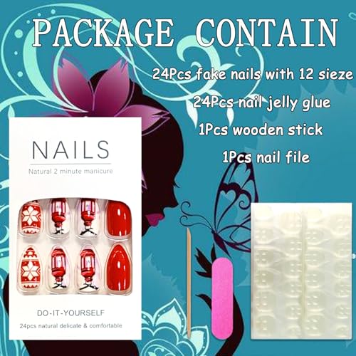Christmas Press On Almond False Nails Glossy Acrylic Winter Fake Nails