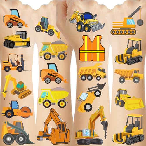 VNXCRAFTIES Construction Temporary Tattoos for Kids Birthday Party Favors
