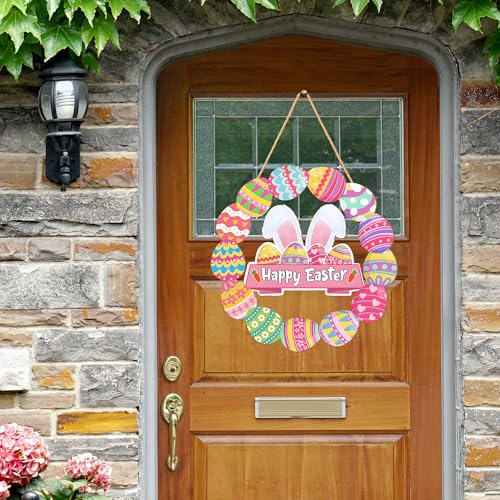 Happy Easter Wooden Wreath Sign - 11 Inch Door Decor