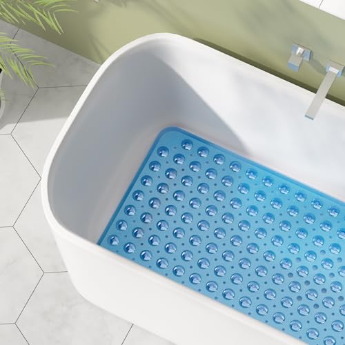 AmazerBath Non-Slip Bathtub Mat 40 x 16 Inches, Clear Blue PVC Shower Mat