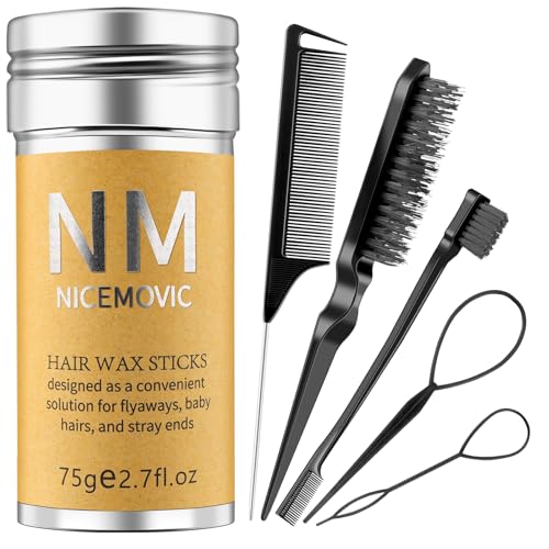 NICEMOVIC Hair Wax Stick Set with Brushes and Combs for Flyaways