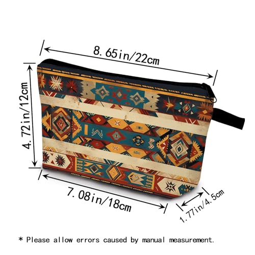 Aztec Geometric Makeup Bag Small Cosmetic Toiletry Pouch Zipper Organizer