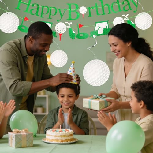 Golf Birthday Party Decorations Set - Banners & Hanging Swirls