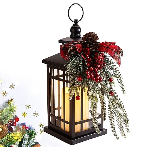 Red Christmas Hanging Lantern with Candles - Holiday Decor