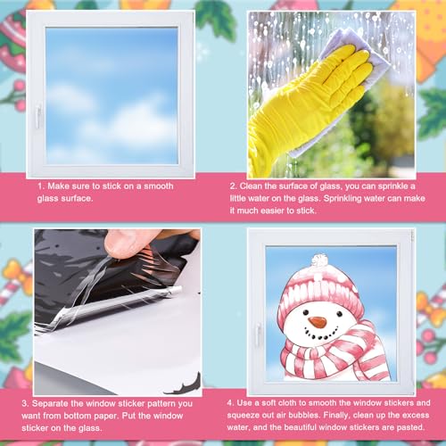 Christmas Window Clings Set - 9 Sheets Holiday Reusable Stickers for Windows, Mirrors & Glass Decor