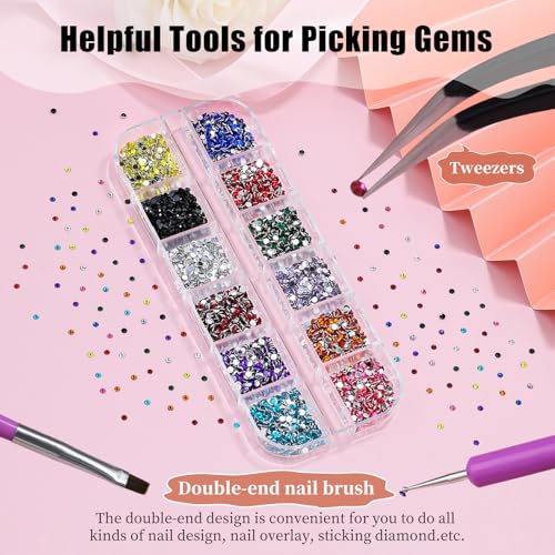 4000pcs 2mm Flatback Nail Art Rhinestones with Tweezers and Brush