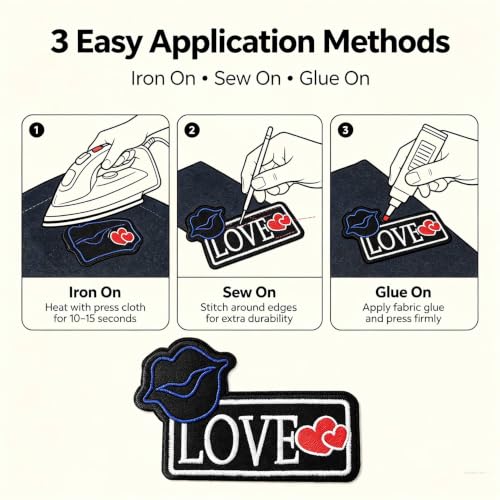 Minason Love Kiss Embroidered Iron-On Patches 3PCS DIY Appliques