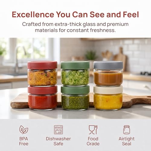 EONJOE 2 oz Glass Salad Dressing Containers with Lids - 6 Pack