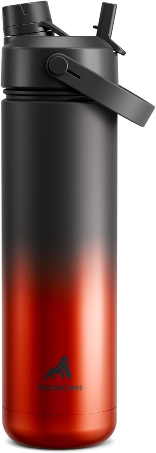 POWCAN 26 oz Insulated Water Bottle - 2-in-1 Straw & Spout Lid, Leak-Proof, Fits Car Cup Holder, Stainless Steel for Sports & Travel