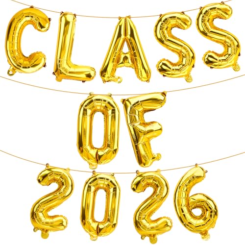Gold Class of 2026 Balloons - 16 Inch Graduation Decor Set