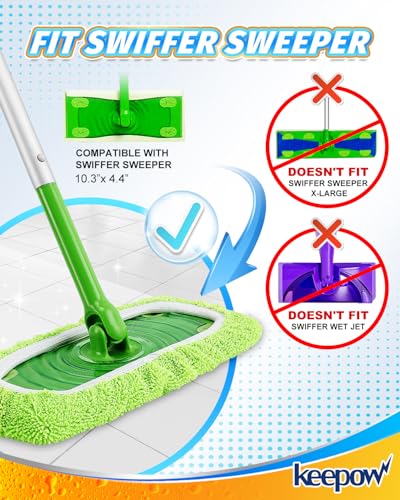 KEEPOW Reusable Mop Pads for Swiffer - Dual-Material Wet/Dry, 4 Pack Green