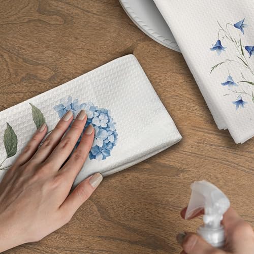 Blue Hydrangea Kitchen Towels Set of 2 - 16x24 Inches Floral Decor