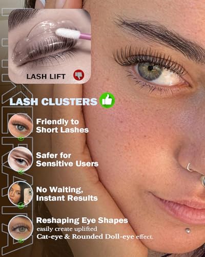 PHKERATA Wispy Lash Clusters with Clear Band C Curl DIY Individual Eyelashes