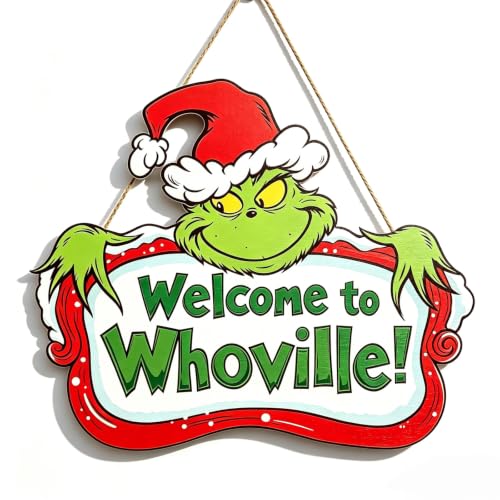 Christmas Door Hanger Wooden Sign for Holiday Decorations - 10x8.7 Inches
