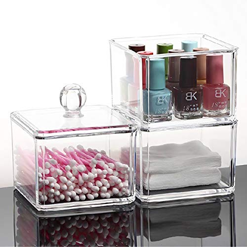 Stackable Square Acrylic Cotton Ball and Q-Tip Holder - Single Pack
