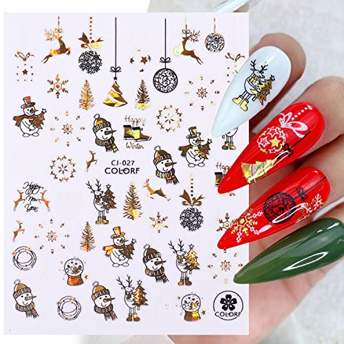 Christmas Nail Art Stickers Gold Holographic Snowflake Decals - 9 Sheets