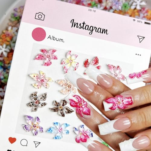 50Pcs 3D Hibiscus Flower Nail Charms Resin Spring Floral Gems