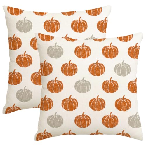 RABUSOFA 18x18 Pumpkin Pillow Covers - Set of 2 for Fall Decor