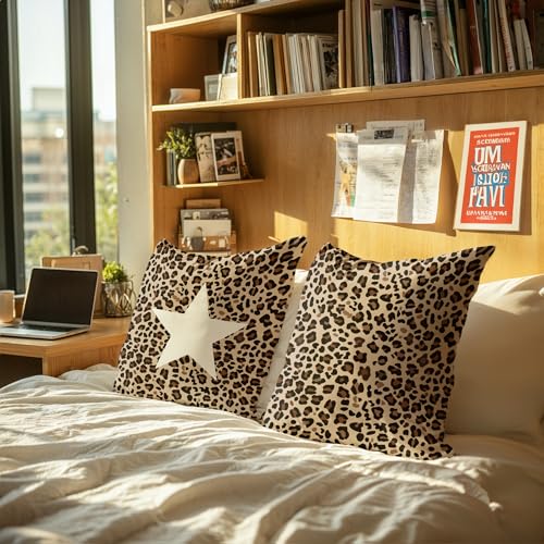 Leopard Print Throw Pillow Covers 18x18, Set of 2 - 049 Soft Flannel