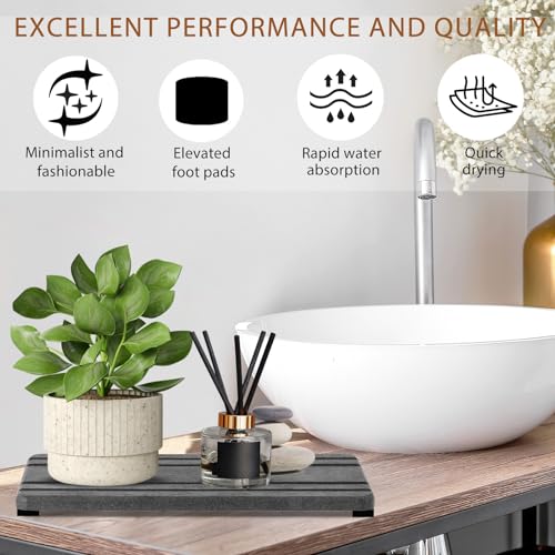 3-Piece Diatomite Stone Sink Tray Set - Dark Gray Stripe, Fast Drying Coasters for Kitchen & Bathroom