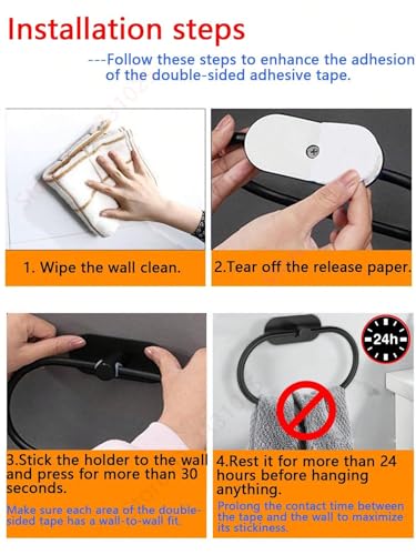 DEKMILE Matte Black Hand Towel Ring - Adhesive Wall Mounted Towel Holder