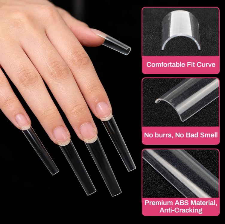 RAQEHO 2XL Extra Long Square Nail Tips 240PCS Clear False Nails Half Cover
