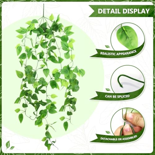 HOREAKHJ 2-Pack Faux Hanging Plants - Green Pothos Ivy Vines for Indoor & Outdoor Decor