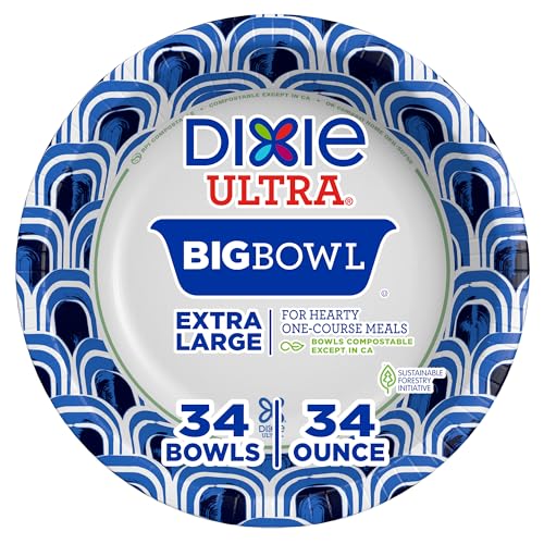 Dixie Ultra 34 oz Compostable Paper Bowls - 34 Count, Microwave Safe