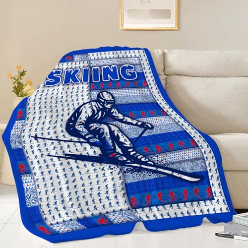Skiing Fleece Throw Blanket, Soft Plush Flannel Blanket for Sofa, 50"x40"